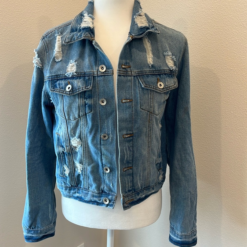 Ci Sono Distressed Denim Jacket Large - Picture 1 of 9